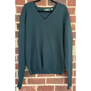 Vintage Hunt Club Sweater Mens 2XL Green Lambswool Knit V Neck Hong Kong 90s